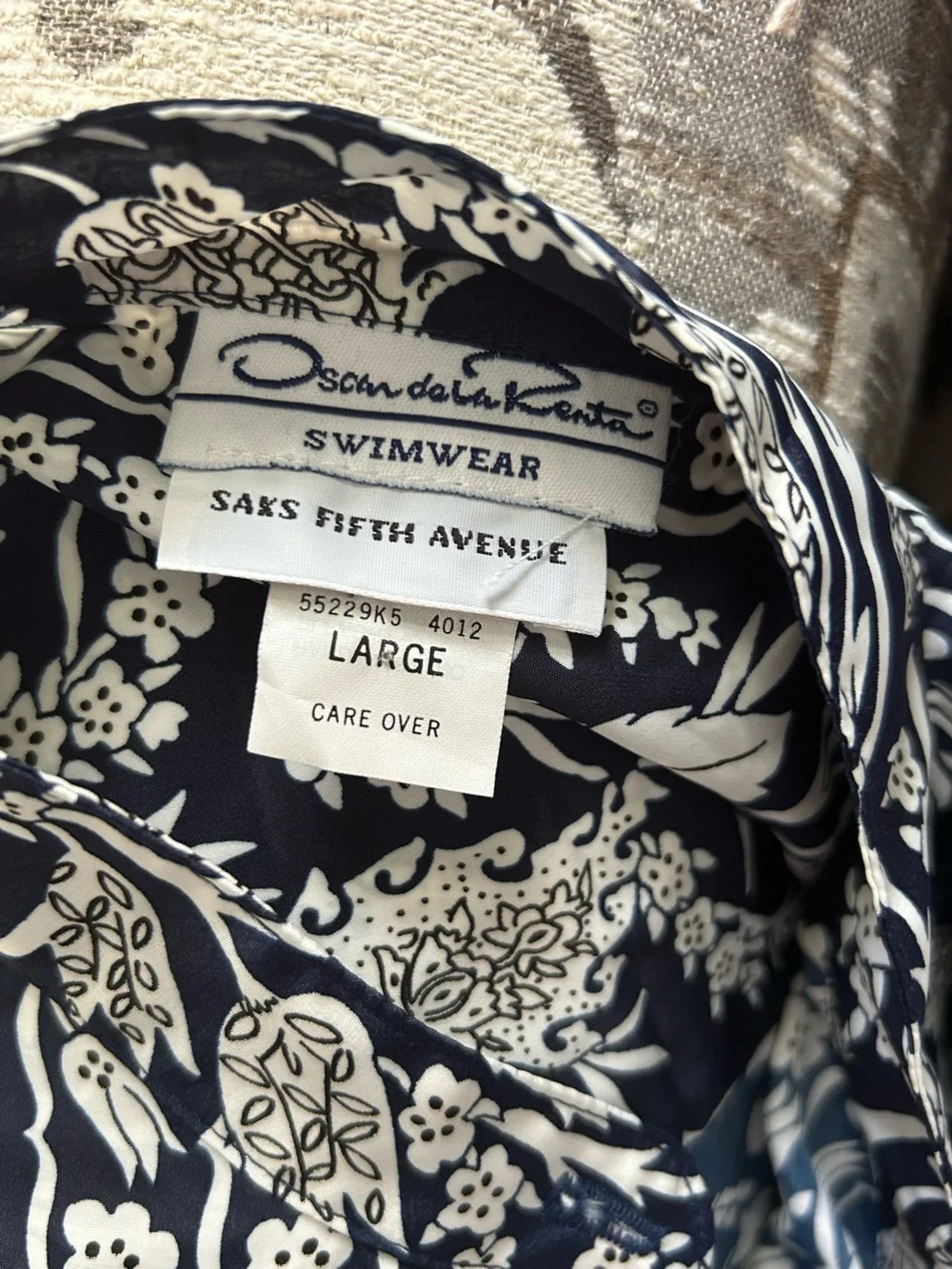Oscar de la Renta/Saks Fifth Avenue Vintage Navy and White Floral Swim Cover-Up